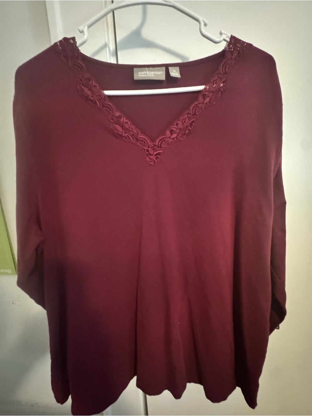 Croft & Barrow Maroon Lace-Trim V-Neck Tunic Top